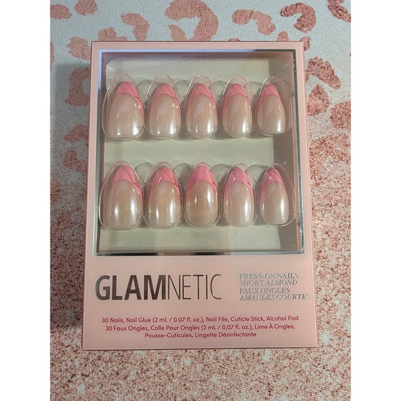 Glamnetic Bubble Gum Glaze Press On Nails Short Almond Pink French Glazed NEW - Picture 3 of 3